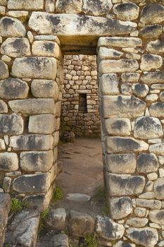 Machu Picchu, Peru - April 6, 2014: Architecture and details of the ancestral constructions and buildings of the Inca civilization, in Huayna Picchu, Peru.