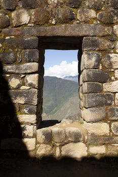 Machu Picchu, Peru - April 6, 2014: Architecture and details of the ancestral constructions and buildings of the Inca civilization, in Huayna Picchu, Peru.