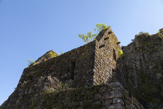 Machu Picchu, Peru - April 6, 2014: Architecture and details of the ancestral constructions and buildings of the Inca civilization, in Huayna Picchu, Peru.