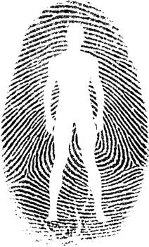 Man silhouette in fingerprint. 3D rendering