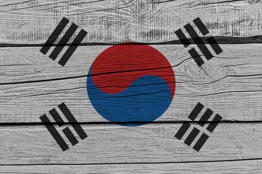 South korea flag painted on old wood plank. Patriotic background. National flag of South korea