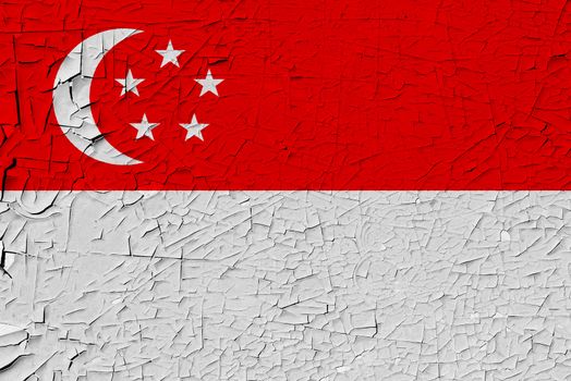 Singapore painted flag. Patriotic old grunge background. National flag of Singapore