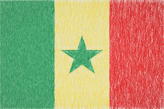 Senegal painted flag. Patriotic drawing on paper background. National flag of Senegal