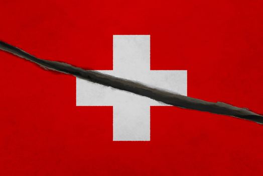 Switzerland flag cracked. Patriotic background. National flag of Switzerland