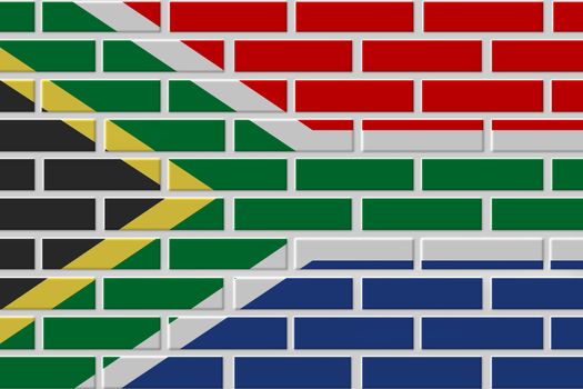 South Africa painted flag. Patriotic brick flag illustration background. National flag of South Africa