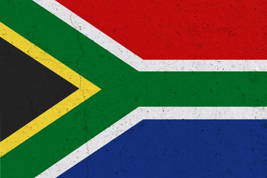 South Africa flag on concrete wall. Patriotic grunge background. National flag of South Africa