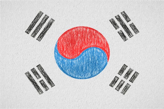 South korea painted flag. Patriotic drawing on paper background. National flag of South korea