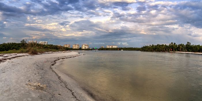 Dark sky over the waters off Barefoot Beach in Bonita Springs, Florida