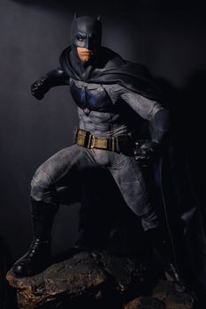 Khonkaen,Thailand - March 4th 2017: Batman figure standing gracefully on black background. Batman is a popular line of construction toys manufactured by the slideshow Group.