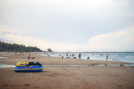 Banana boat on beach at the sea.