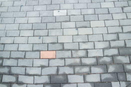 Closeup texture of brick floor. A background of a weathered old exterior brick floor with copy space for text