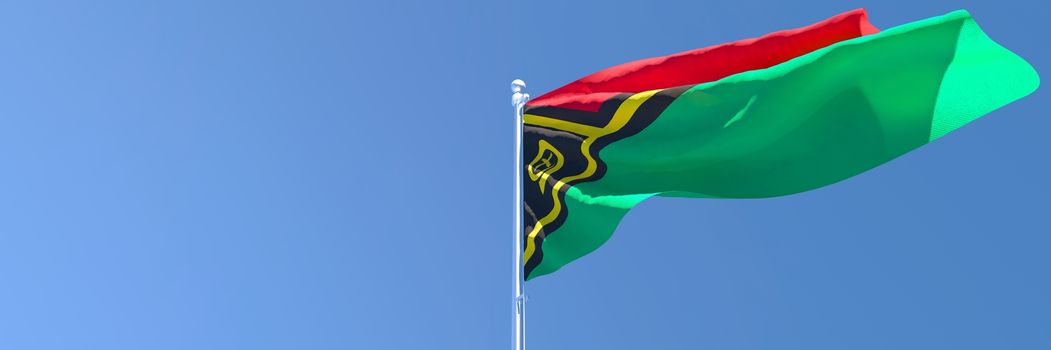 3D rendering of the national flag of Vanuatu waving in the wind against a blue sky