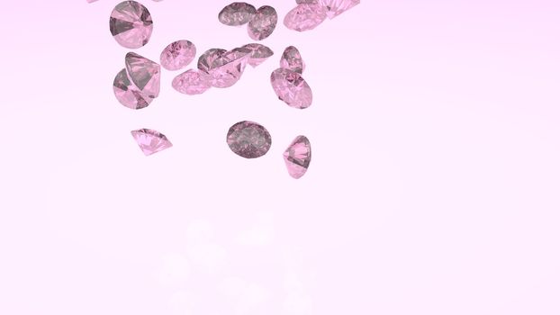 Collection of shiny gemstone diamond crystal on pinkish background. Jewelry background with diamonds.