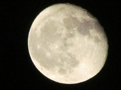 Earth's Moon Glowing On Black Background. The Moon close-up on a black night sky shot through a telephoto camera.