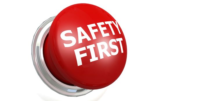 Safety first button isolated with white background, 3D rendering