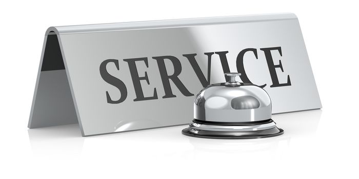Silver bell with service sign, 3D rendering