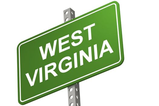 West virginia road sign on white background, 3D rendering