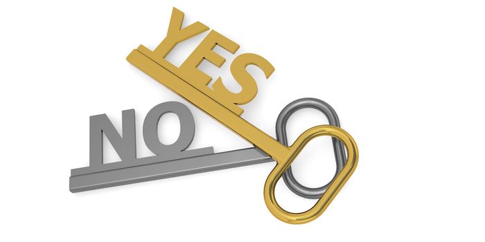 Yes and no word with keys isolated, 3D rendering