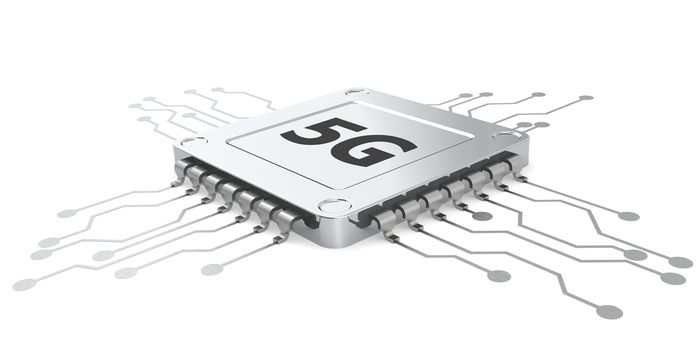 5G computer microchip isolated with white background, 3D rendering