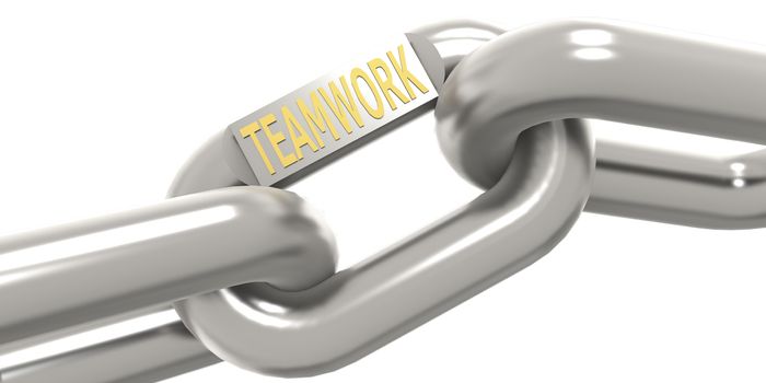 Metal chain with teamwork word, 3D rendering
