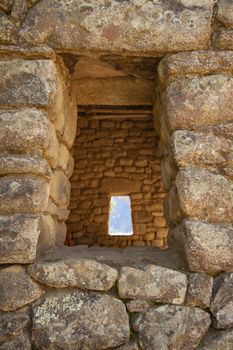 Machu Picchu, Peru - April 6, 2014: Architecture and details of the ancestral constructions and buildings of the Inca civilization, in Machu Picchu, Peru.