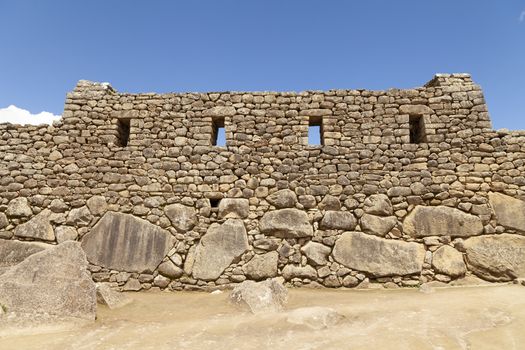 Machu Picchu, Peru - April 6, 2014: Architecture and details of the ancestral constructions and buildings of the Inca civilization, in Machu Picchu, Peru.