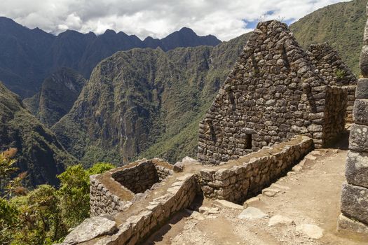 Machu Picchu, Peru - April 6, 2014: Architecture and details of the ancestral constructions and buildings of the Inca civilization, in Machu Picchu, Peru.