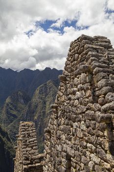 Machu Picchu, Peru - April 6, 2014: Architecture and details of the ancestral constructions and buildings of the Inca civilization, in Machu Picchu, Peru.