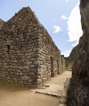 Machu Picchu, Peru - April 6, 2014: Architecture and details of the ancestral constructions and buildings of the Inca civilization, in Machu Picchu, Peru.