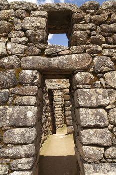 Machu Picchu, Peru - April 6, 2014: Architecture and details of the ancestral constructions and buildings of the Inca civilization, in Machu Picchu, Peru.