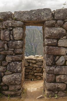 Machu Picchu, Peru - April 6, 2014: Architecture and details of the ancestral constructions and buildings of the Inca civilization, in Machu Picchu, Peru.