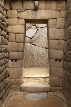 Machu Picchu, Peru - April 6, 2014: Architecture and details of the ancestral constructions and buildings of the Inca civilization, in Machu Picchu, Peru.