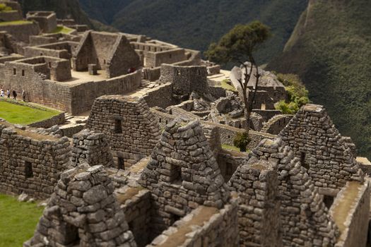 Machu Picchu, Peru - April 6, 2014: Architecture and details of the ancient residential area, Machu Picchu, Peru.