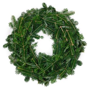 Christmas green framework empty fir tree wreath isolated on white background