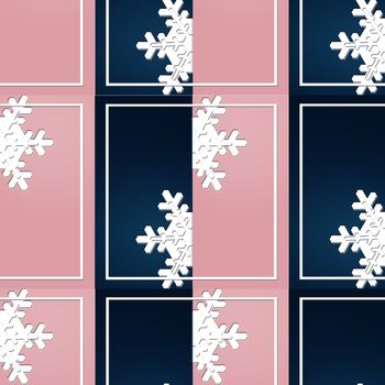 Trendy seamless pattern for Christmas in Blue Pink colour and white snowflakes. 3D illustration