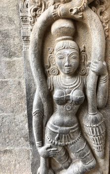 Beautiful stone carving of ancient sculptures in the temples in Tamilnadu