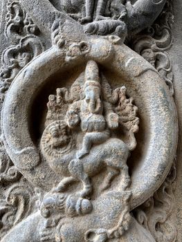 Beautiful stone carving of ancient sculptures in the temples in Tamilnadu