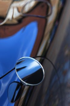 Rearview mirror of a classic car