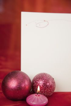 Christmas decoration with blank Christmas card with copy space
