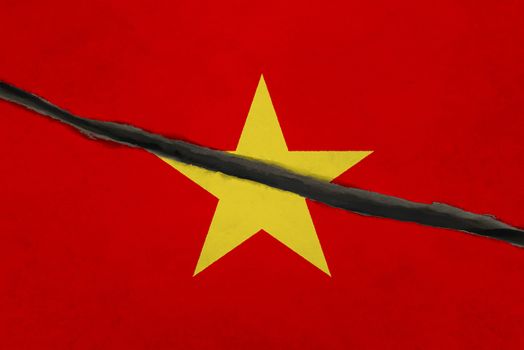 Vietnam flag cracked. Patriotic background. National flag of Vietnam