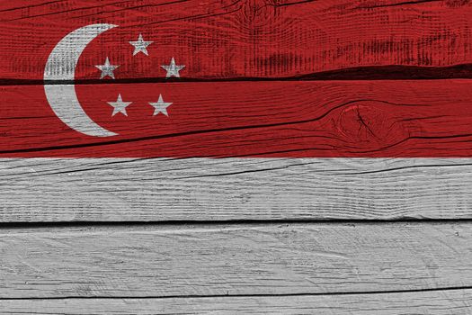 Singapore flag painted on old wood plank. Patriotic background. National flag of Singapore