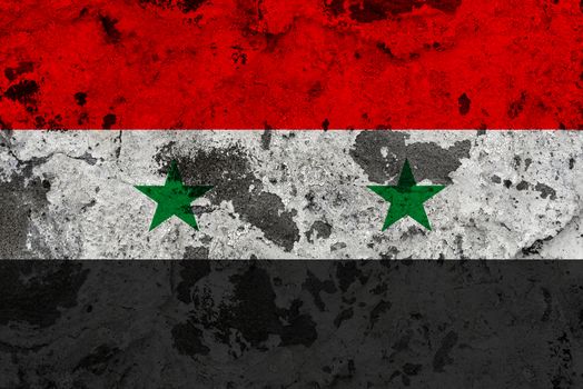 Syria flag on old wall. Patriotic grunge background. National flag of Syria