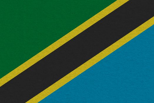 Tanzania flag painted on paper. Patriotic background. National flag of Tanzania