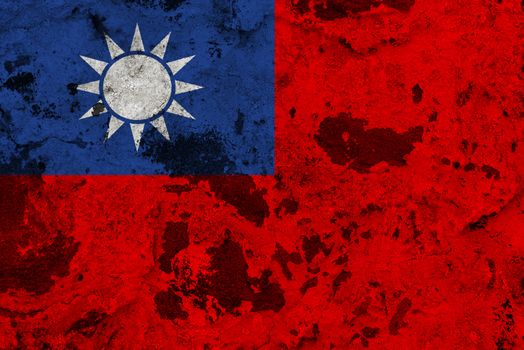Taiwan flag on old wall. Patriotic grunge background. National flag of Taiwan