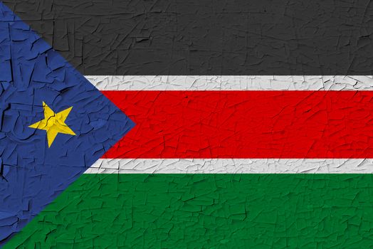 South Sudan painted flag. Patriotic old grunge background. National flag of South Sudan