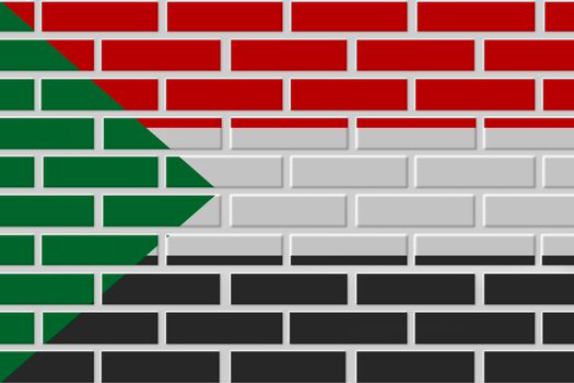 Sudan painted flag. Patriotic brick flag illustration background. National flag of Sudan