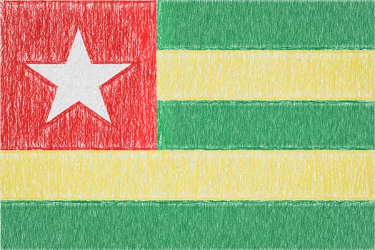 Togo painted flag. Patriotic drawing on paper background. National flag of Togo