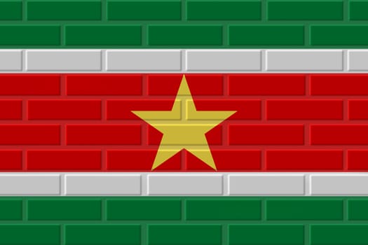 Suriname painted flag. Patriotic brick flag illustration background. National flag of Suriname