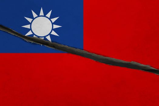 Taiwan flag cracked. Patriotic background. National flag of Taiwan