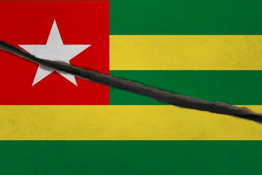Togo flag cracked. Patriotic background. National flag of Togo